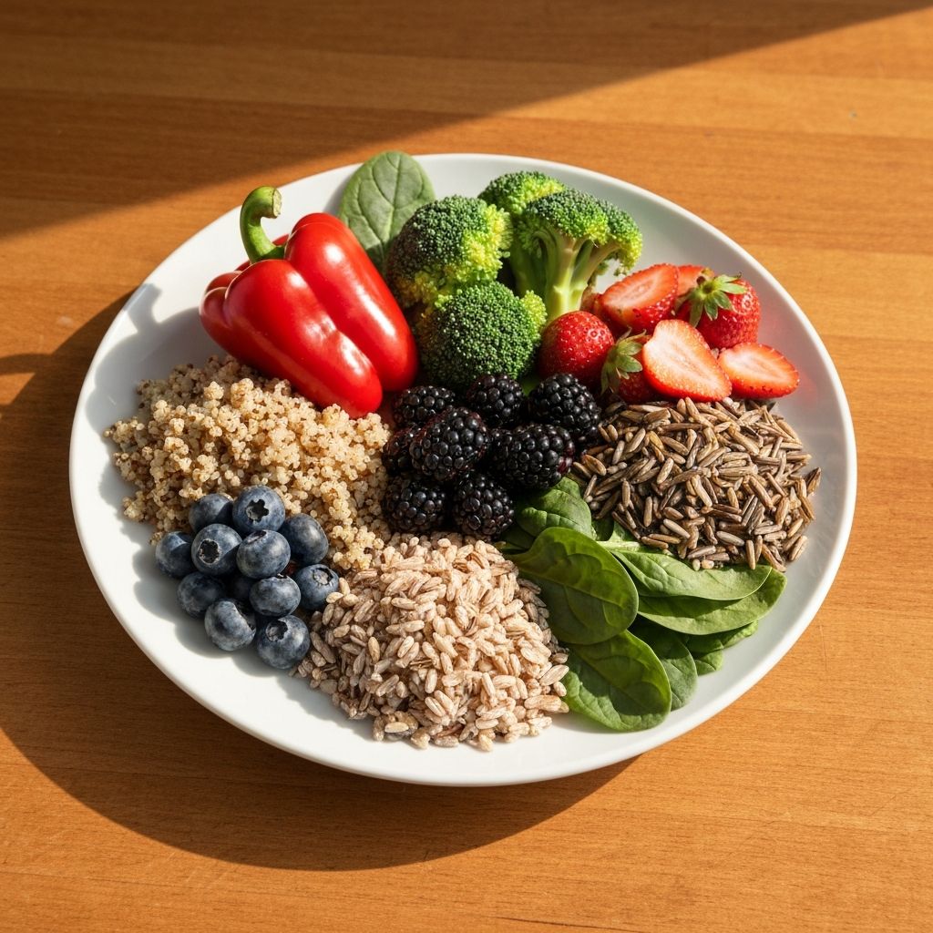 Balanced healthy meal with whole foods