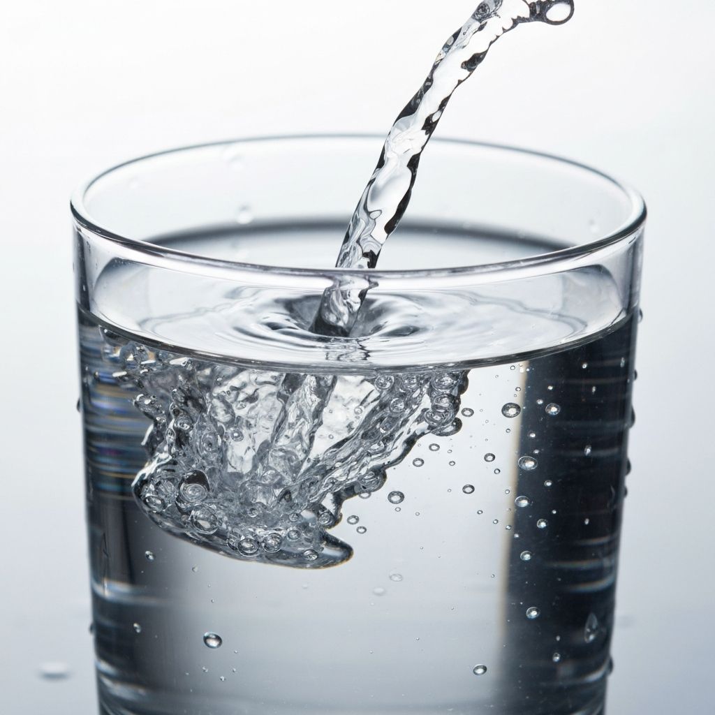 Clear water in glass, water droplets